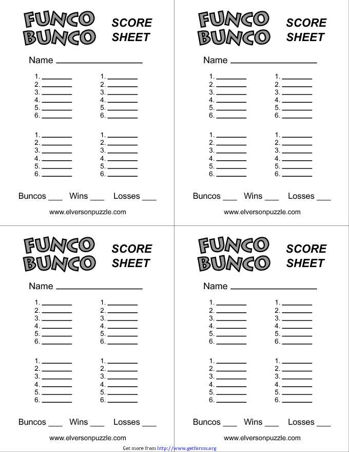 Bunco Score Sheets