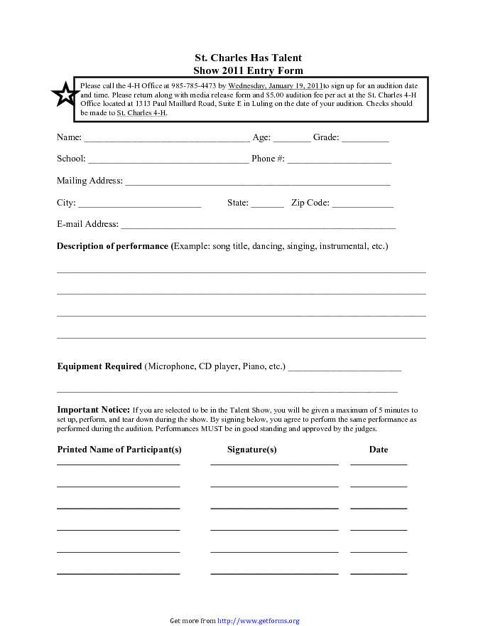 St. Charles has Talent Show 2011 Entry Form