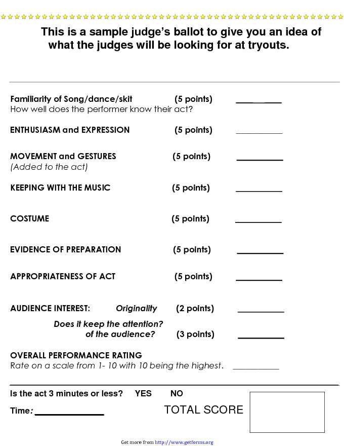 Talent Show Score Sheet