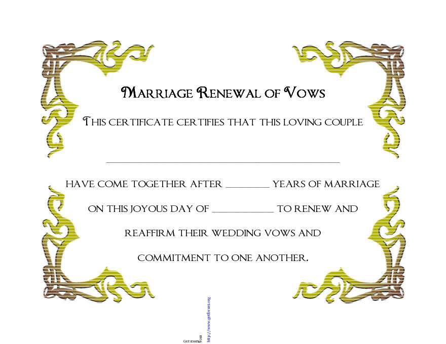 Renewal of Marriage Vows Certificate