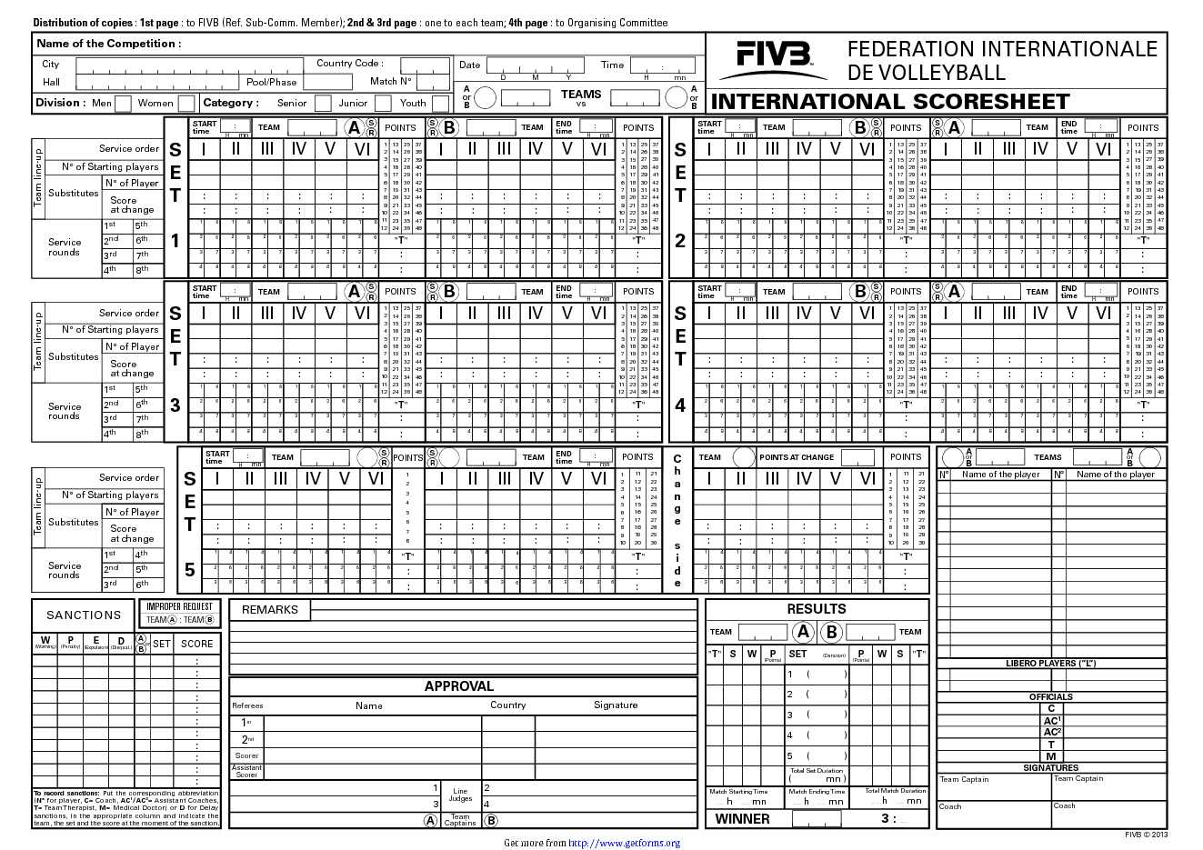 Official Volleyball Scoresheet