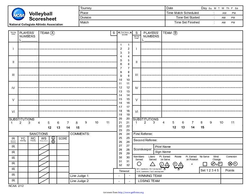 Volleyball Scoresheet