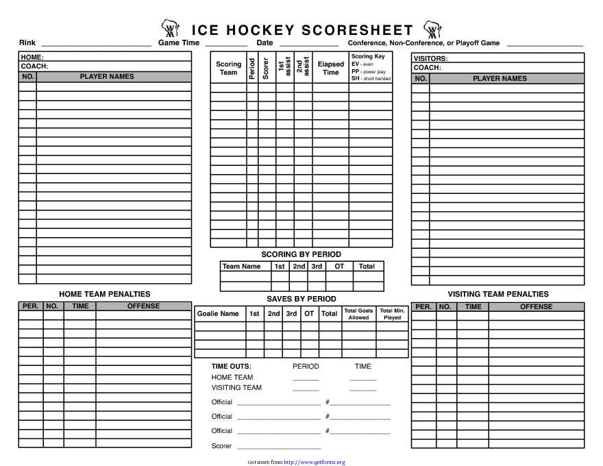 Ice Hockey Scoresheet