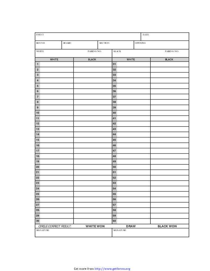 Chess Score Sheet 3