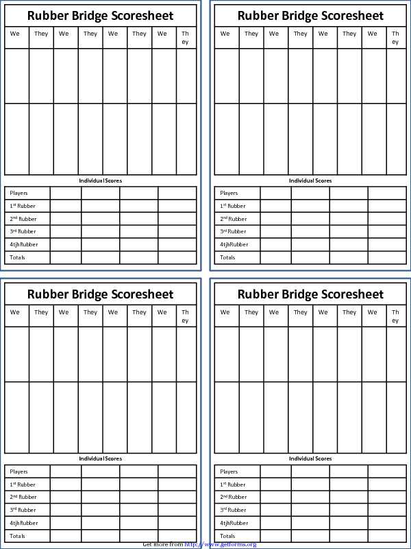 Rubber Bridge Scoresheet