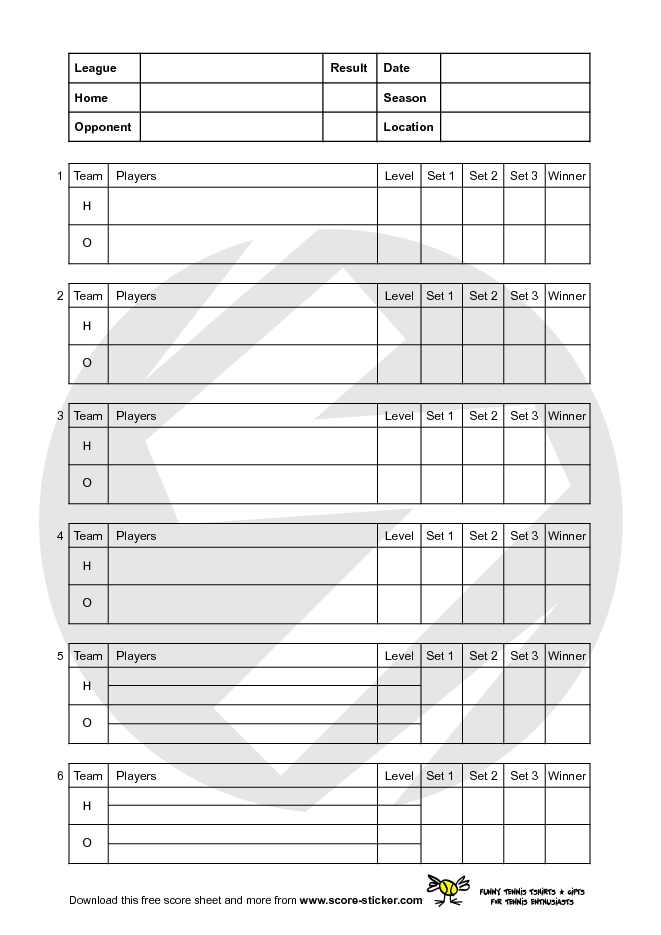Tennis Score Sheet 2