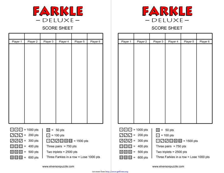 Farkle Score Cards