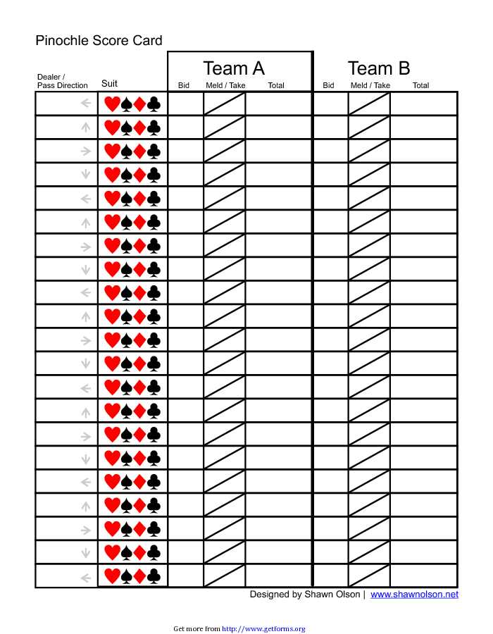 Pinochle Score Pad