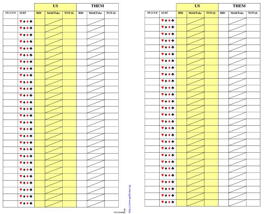 Pinochle Score Sheet