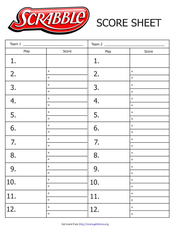 Scrabble Score Sheet 2