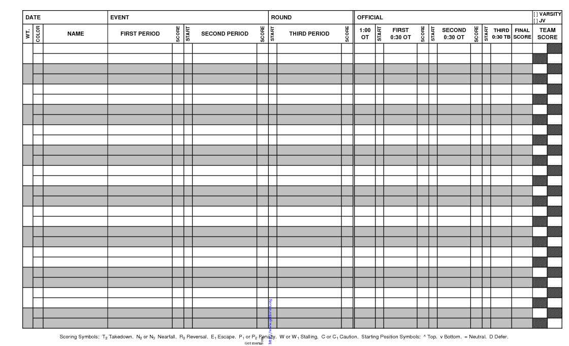 Wrestling Score Sheet 1