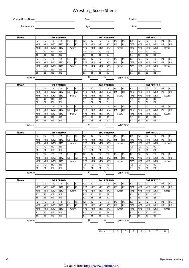 Wrestling Score Sheet 2