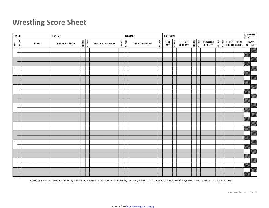 Wrestling Score Sheet 3
