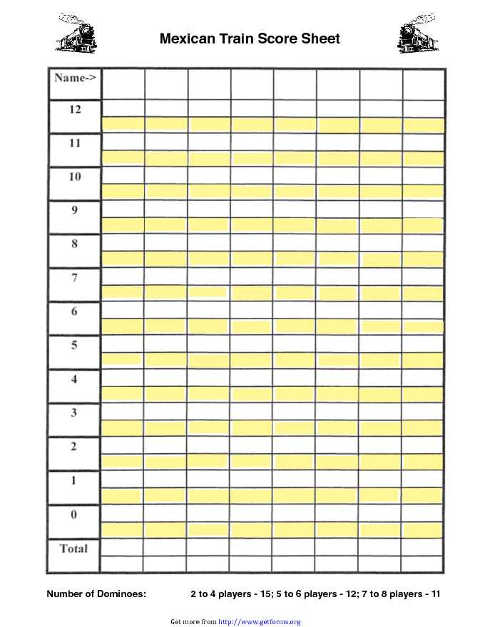 Mexican Train Score Sheet 1