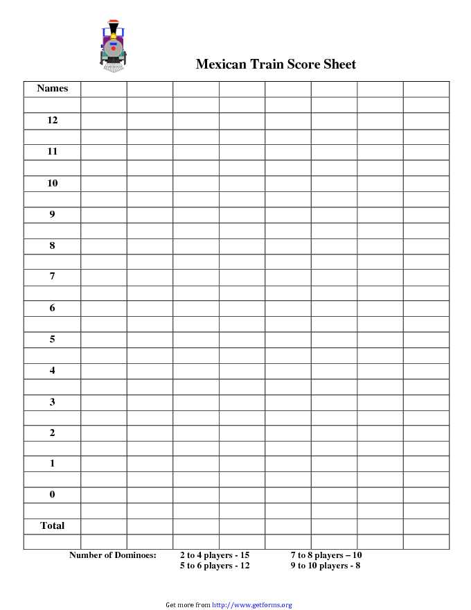 Mexican Train Score Sheet 2