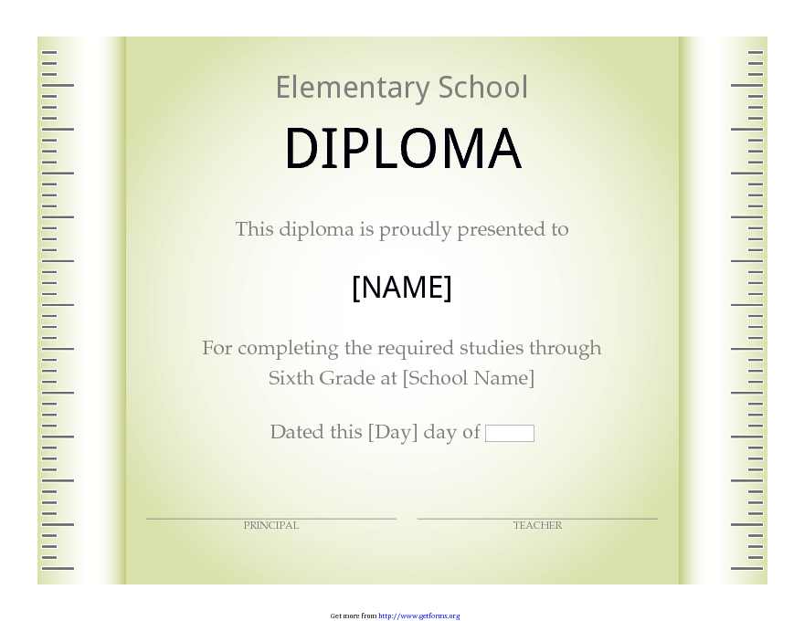 Elementary School Diploma Certificate (Ruler Design)