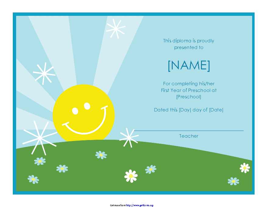 Preschool Diploma Certificate (Sunshine Design)