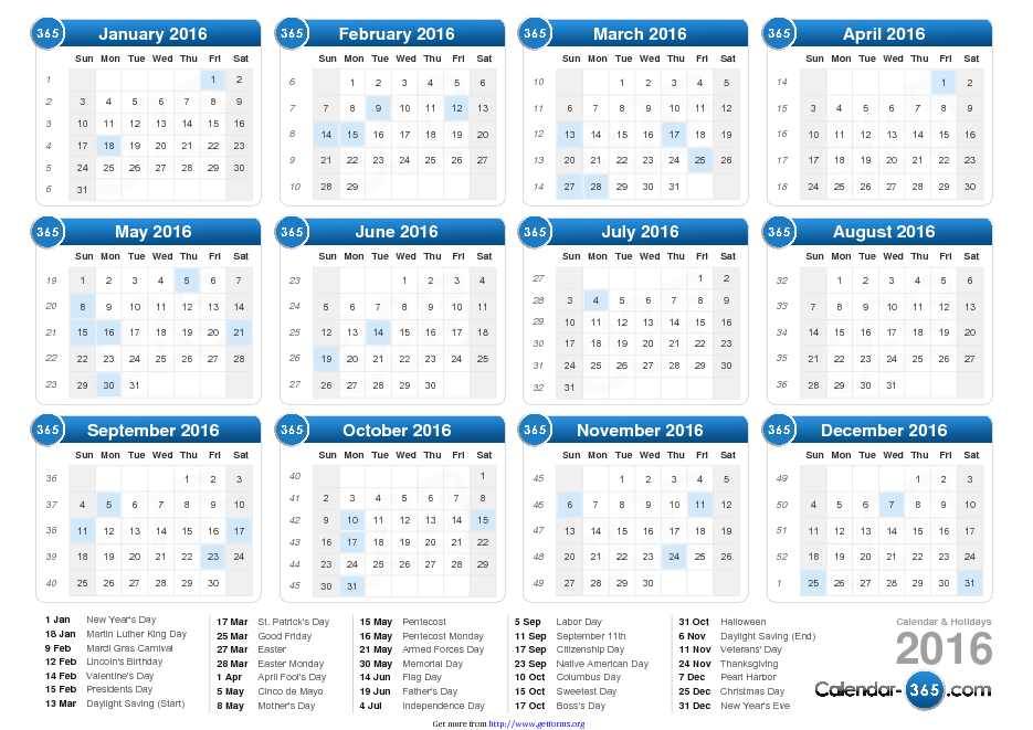 2016 Yearly Calendar 3