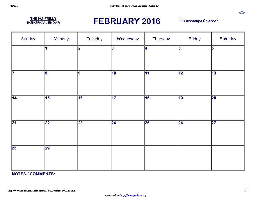 February 2016 Calendar 1