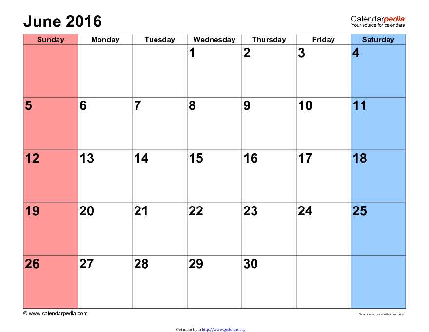 June 2016 Calendar 3