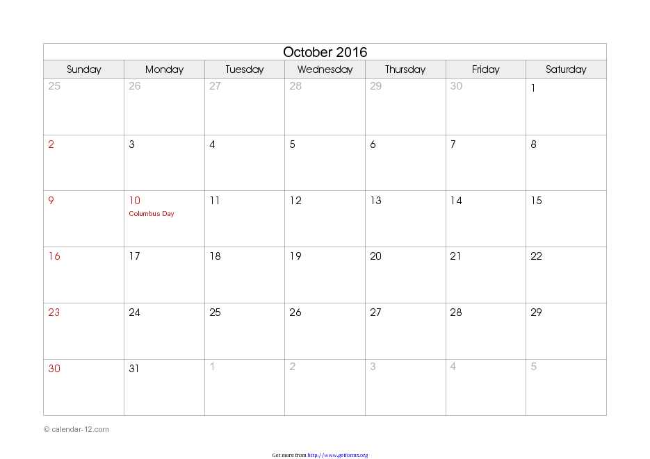 October 2016 Calendar 3