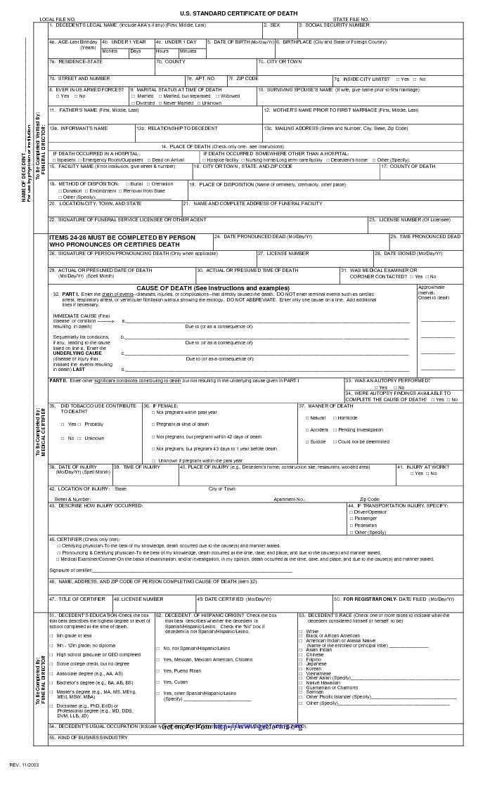Death Certificate Form