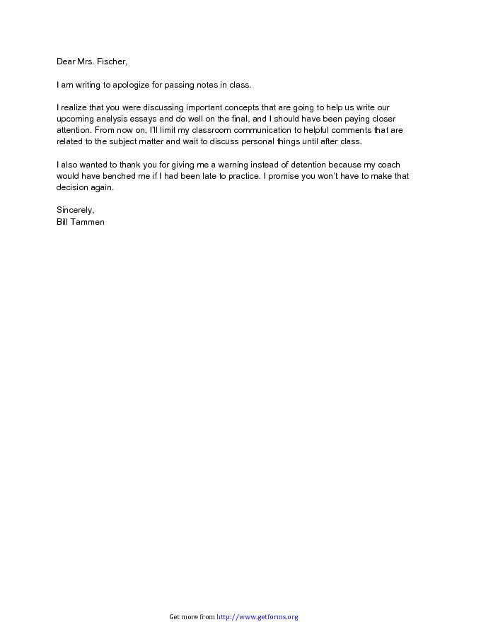 Letter of Apology to Teacher