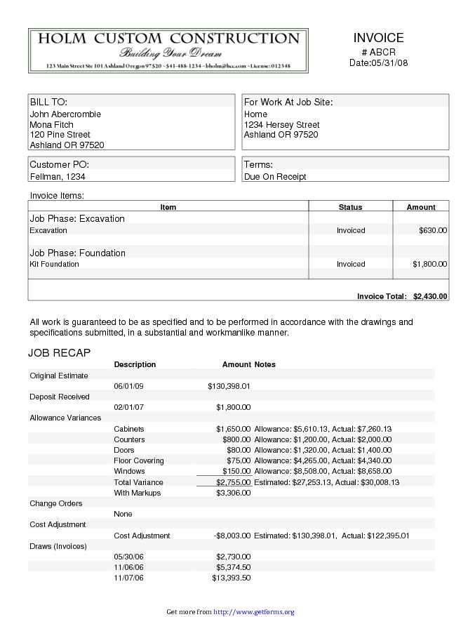 Construction Invoice