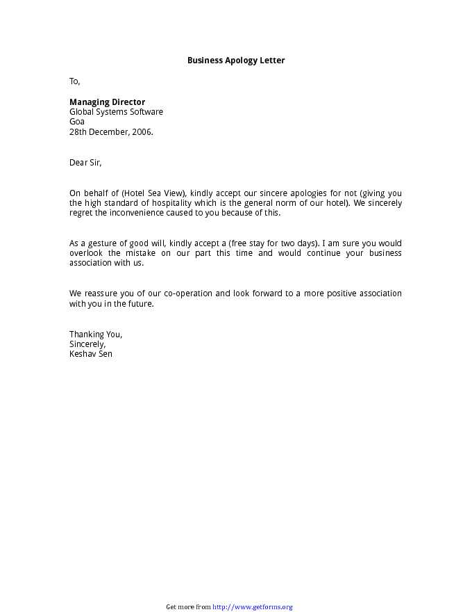Letter of Apology Business