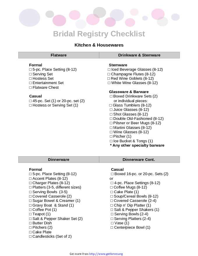 Wedding Registry Checklist