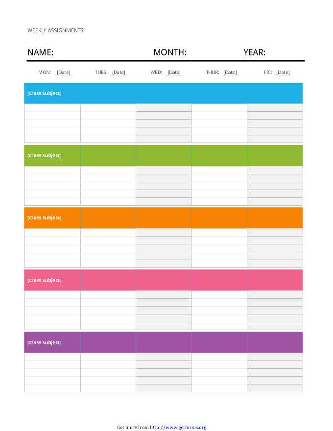 Weekly Assignment Calendar Template