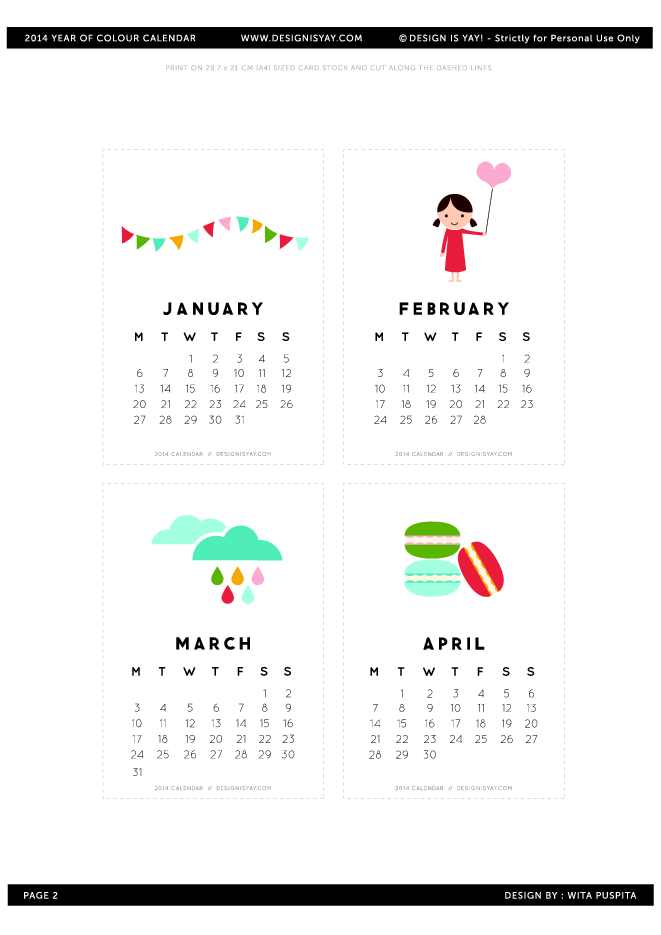 Printable 2014 Calendar Page Two Designisyay