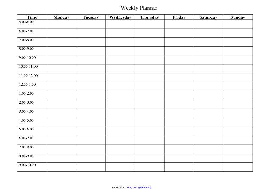 Printable Weekly Planner Template