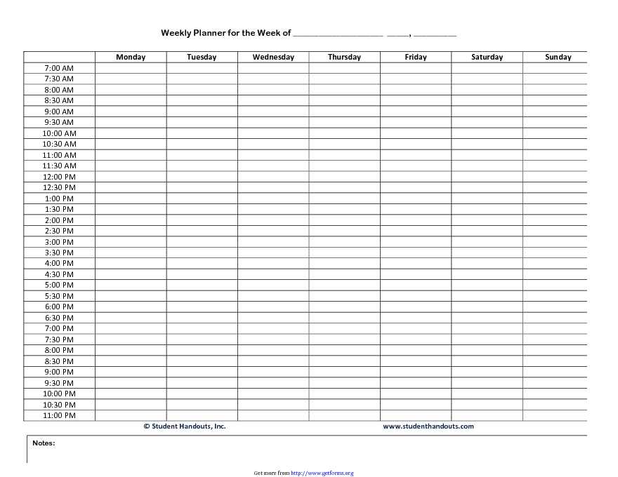 Weekly Hourly Planner