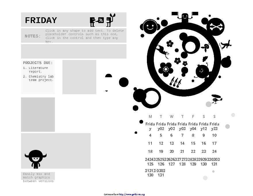 One-Month Student Calendar (Monday Start, Circle Design)