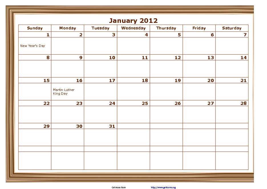 2012 Monthly Classic Design Template