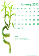 2012 Monthly Green Bamboo Calendar Template form