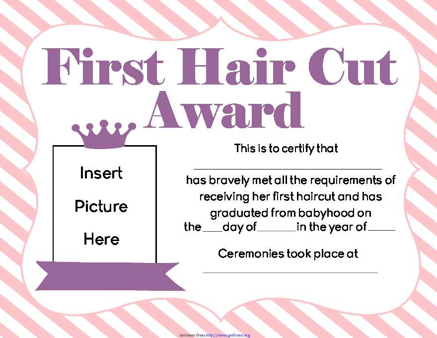 Girls First Hair cut Award Printable