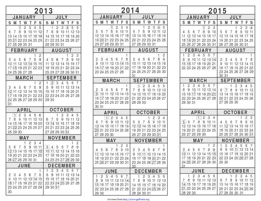 3 Year Calendar