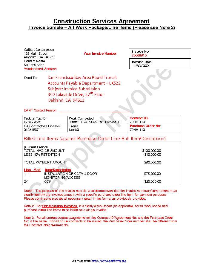 Construction Invoice Sample