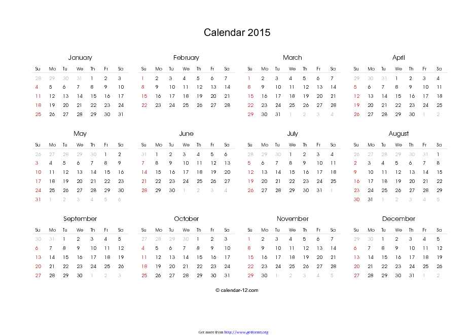 2015 Blank Calendar in Landscape Format