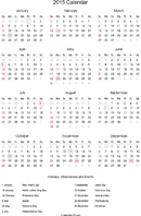 2015 Calendar With Holidays in Portrait Format form