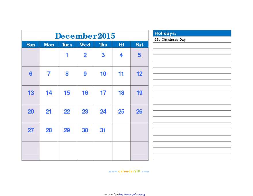 December 2015 Calendar 1