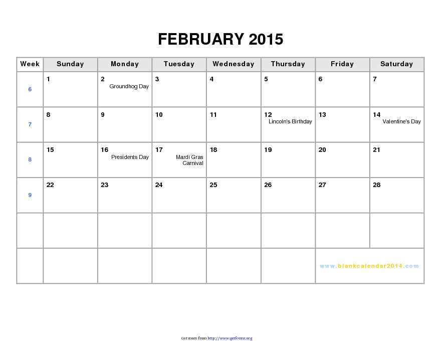 February 2015 Calendar 2