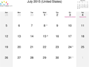 July 2015 Calendar 2 form