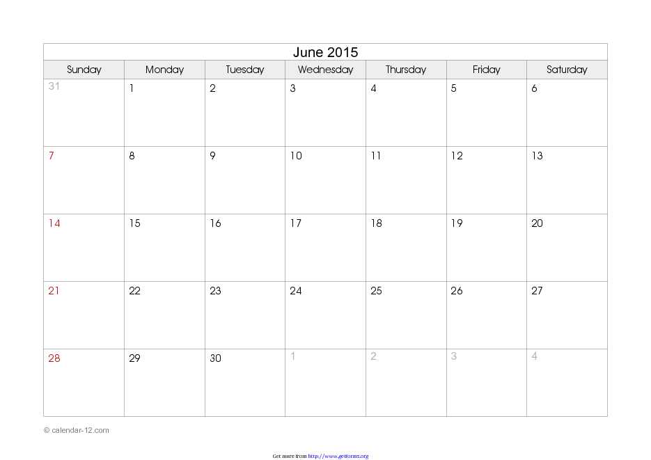 June 2015 Calendar 2