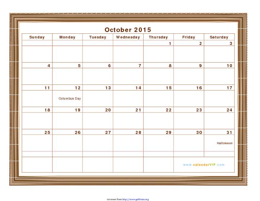 October 2015 Calendar 1