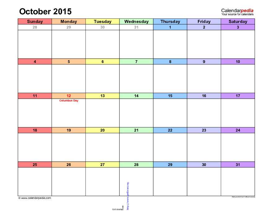 October 2015 Calendar 3