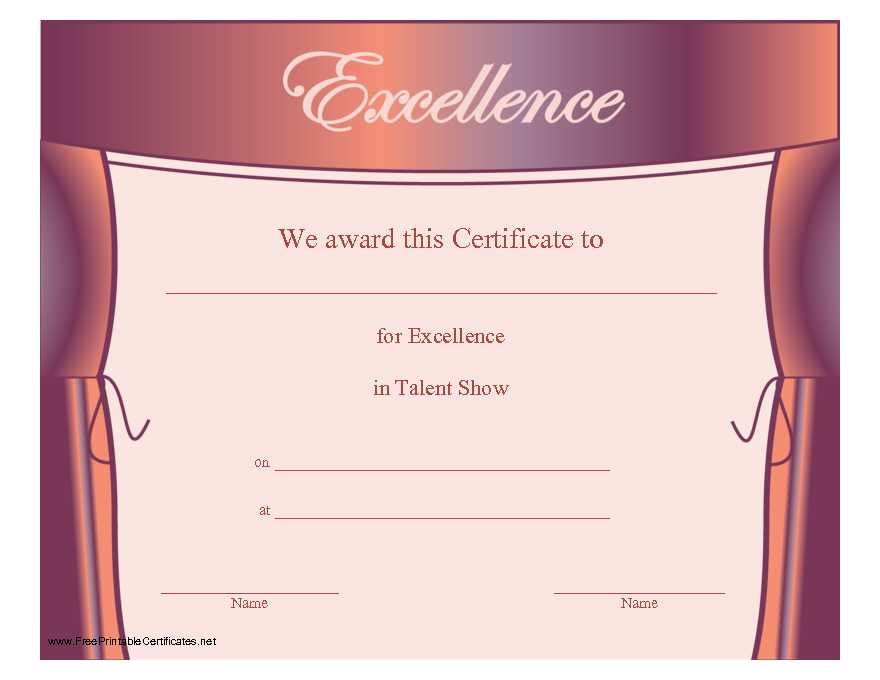 Sample Excellence in Talent Show Certificate