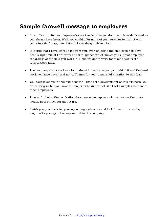 Sample Farewell Message to Employees